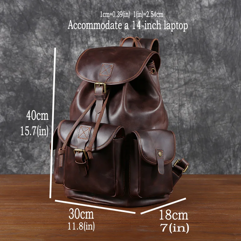 Imagem -06 - Mochila Masculina de Couro Vintage de Camada Superior Bolsa Cavalo Louco Bolsa de Computador Bolsa Unissex Tendência da Moda