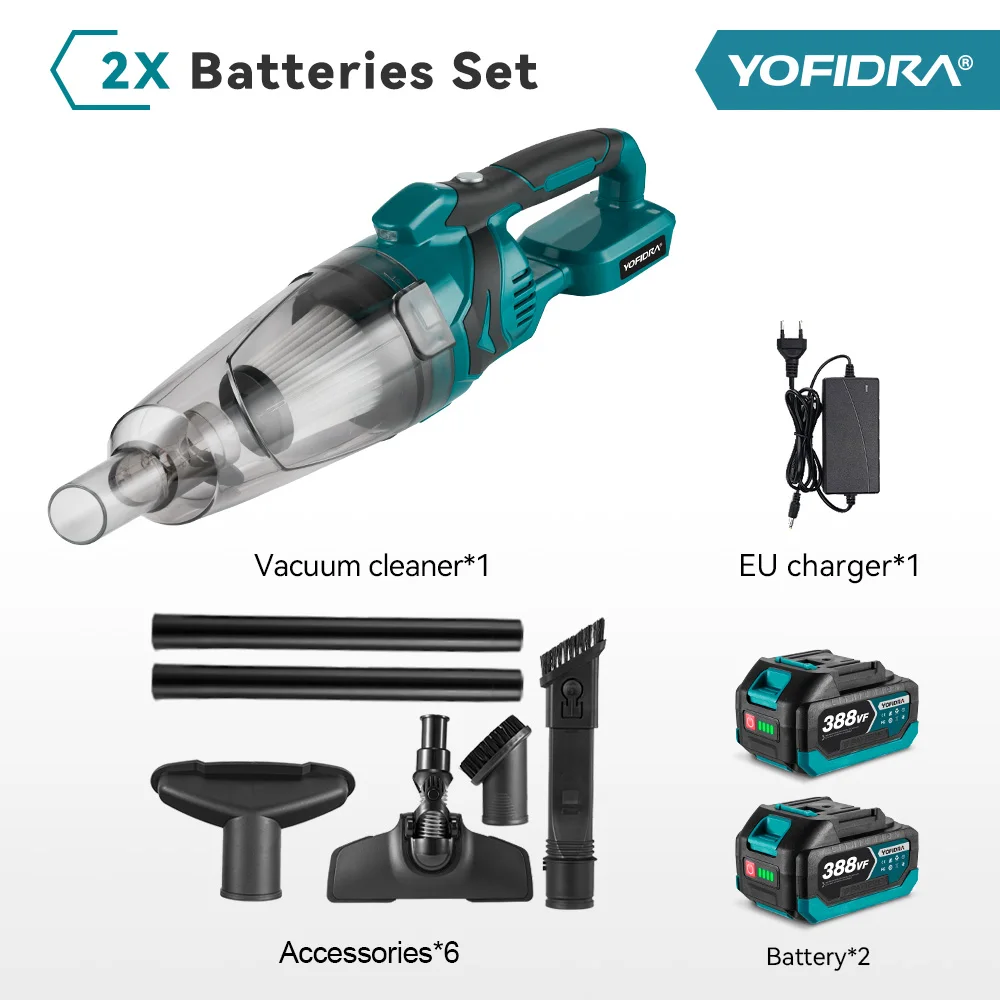 YOFIDRA 1500W Kabelloser Elektrischer Staubsauger Handstaubsauger für Zuhause Tierhaare Hartböden Reinigungsgerät Kompatibel mit Makita Akku