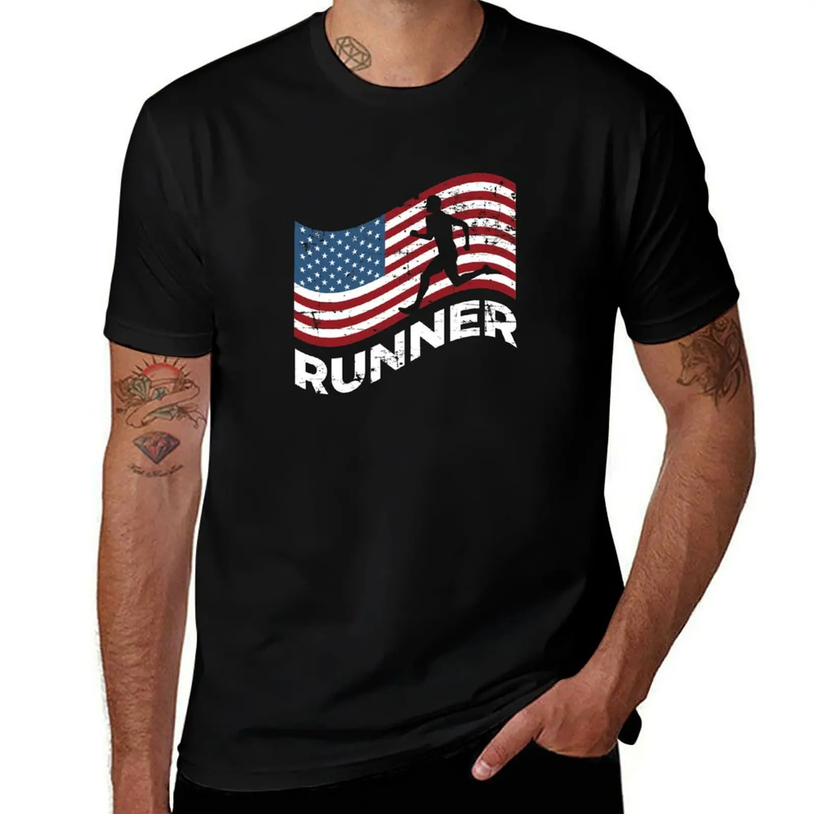 USA Running Track And Field Marathon T-Shirt All Match Basic Short Sleeve Top