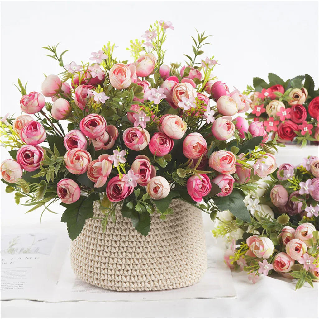 1 Bouquet High Quality Artificial Flowers Rose Small Bud Fake Flower Silk Flores for Home Garden Wedding DIY Decoration Table