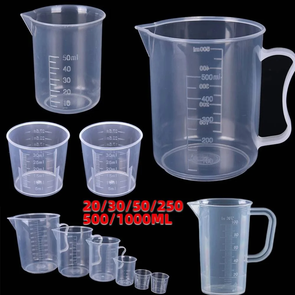 20ml / 30ml / 50ml / 250ml / 500ml / 1000ml Transparenter Kunststoff-Messbecher für Backen, Messbecher für Flüssigkeiten, Messkanne, Behälter