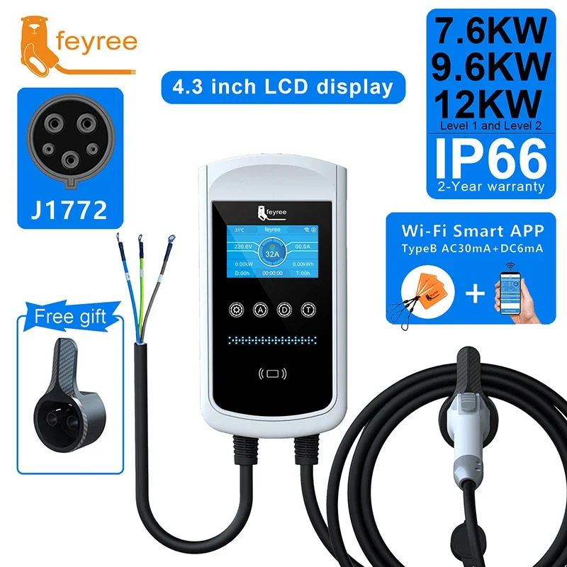 

Feyree EVSE Wallbox 32A 40A 50A 1-фазное зарядное устройство EV Type1 Smart APP Control Настенная зарядная станция для электромобиля