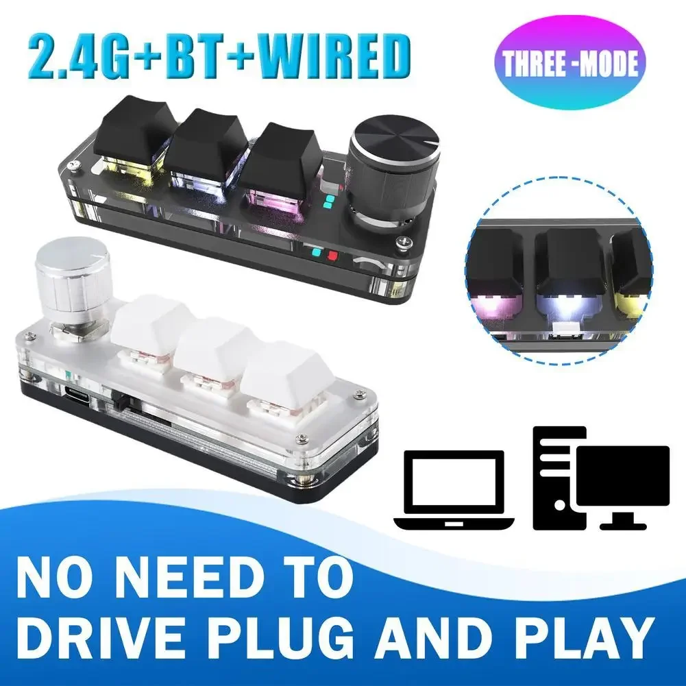 

Макромеханическая клавиатура RGB Mini Gaming Пользовательское программирование Красный 3 клавиши 1 ручка 2,4G Беспроводная Bluetooth-ручка клавиатуры