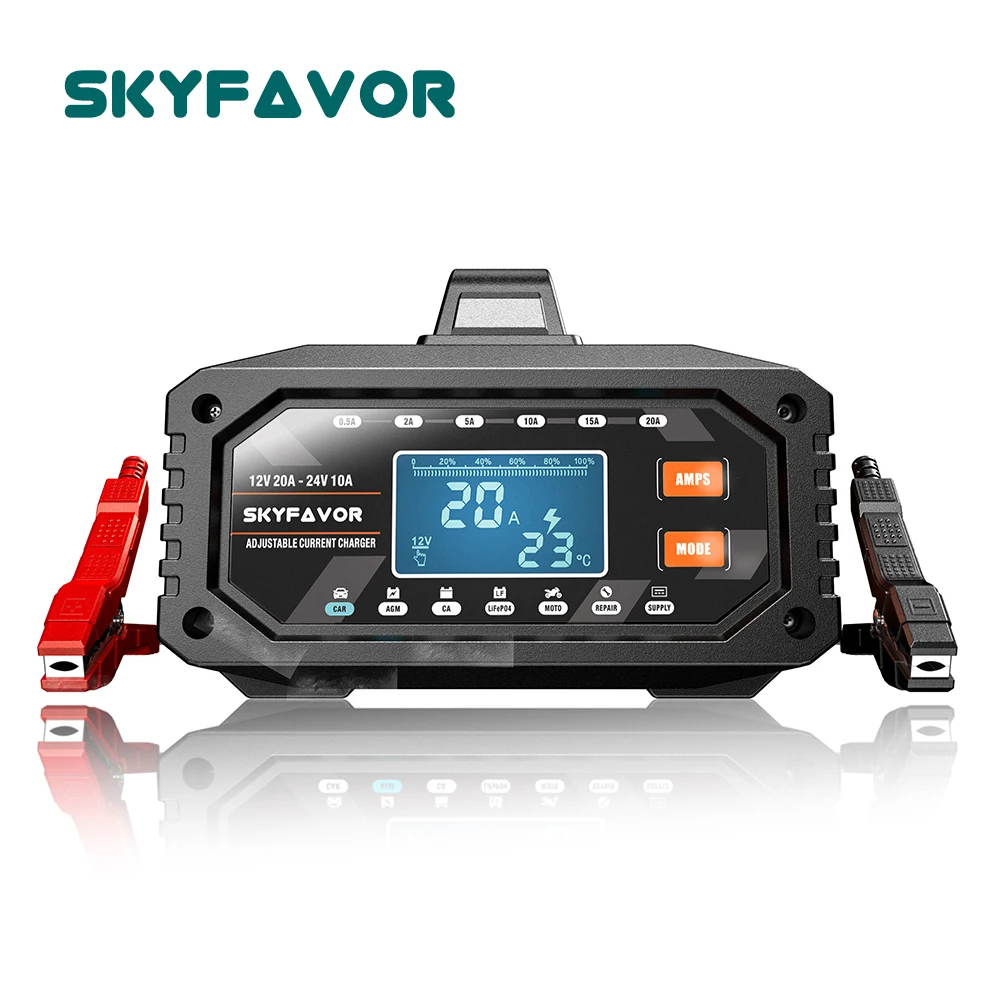 

Adjustable Current 12V 24V Battery Charger 12V 24V 20A Fast Automatic Universal Lifepo4 GEL Lead Acid Truck Car Battery Charger