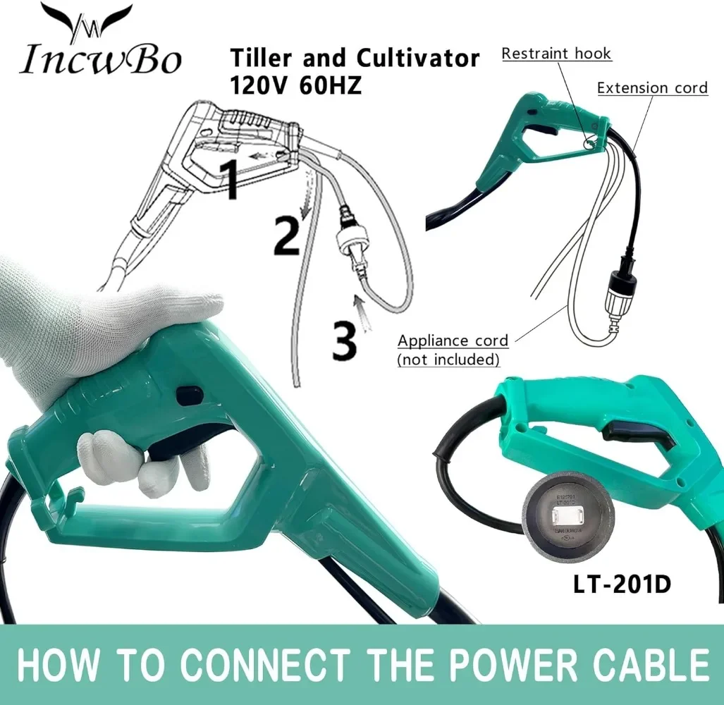 Cultivador eléctrico de jardín, cultivador de 12 pulgadas de ancho y 8 pulgadas, 10,5 Amp, para patio