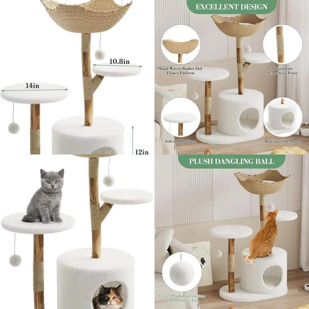 

Современная деревянная кошачья стойка с двумя лежанками, стойкой для когтеточков, стильный домик для кошек в стиле бохо для котят, устойчивая мебель для питомцев