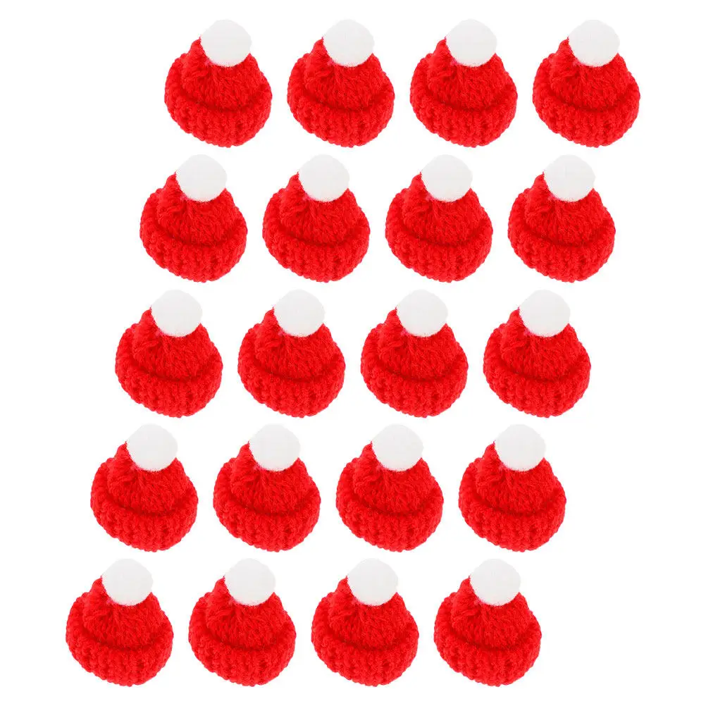 20 Piezas de Mini Gorros Navideños Rojos Tejidos, Kit de Manualidades para Adornos de Árbol, Decoración de Fiestas, Accesorios para Muñecos de Nieve, Sombreritos Pequeños