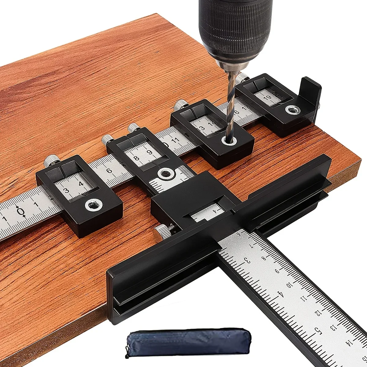 Cabinet Handle Installation Jig Tool, Precision Drilling Guide for Knobs on Doors & Drawers, Quick Wood Doweling Jig, Black