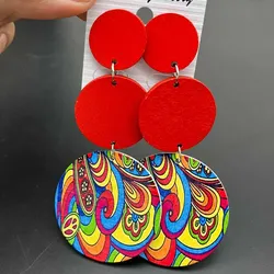 New Vintage Ethnic Style Earrings Black and White Circles Bohemian Floral Wood Earrings Jewelry Gifts