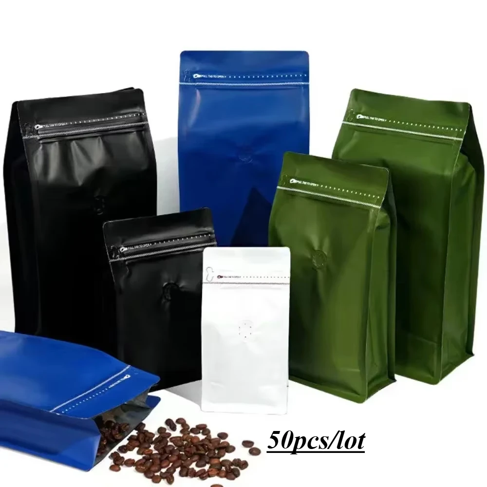 50pcs 매트 라이트 그린 커피 콩 단백질 파우더 포장 가방 공기 밸브 사용자 정의 알루미늄 호일 식품 차 견과류 보관 가방 썸네일 2