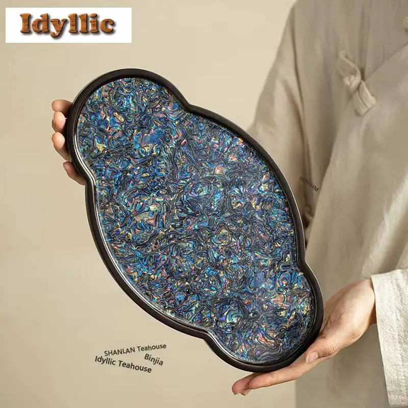 Mother-of-pearl Streamer Begonia Tea Tray Japanese Cuisine Table Coffee Storage Board Teapot Stove Insulation Dishes Serving Cha
