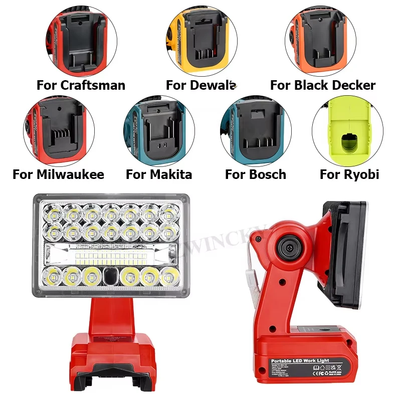 Lanterna de Trabalho LED para Baterias de 18V Makita/Milwaukee/Dewalt/Bosch/Black&Decker/Craftsman/Ryobi