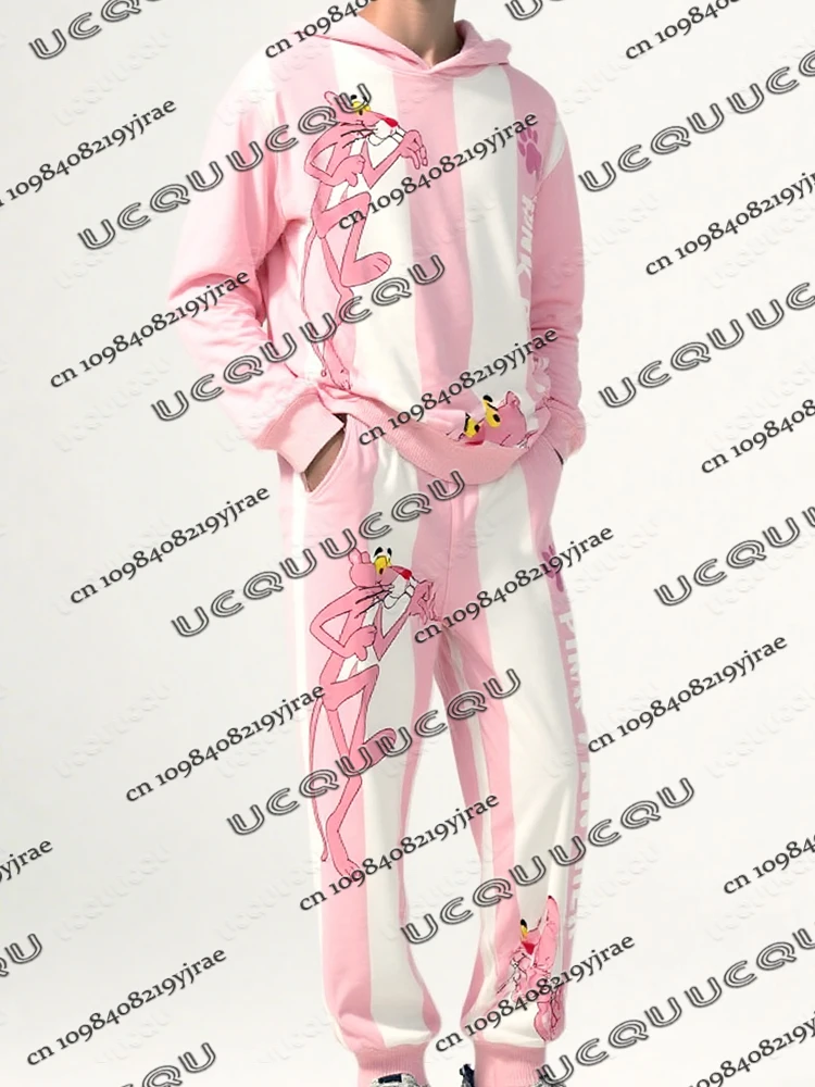 

Autumn Winter Pink Panther Print Tracksuit Suits Fashion Hoodies+Long Pants Set Men's Casual Street Suits Overszied Male Clothes