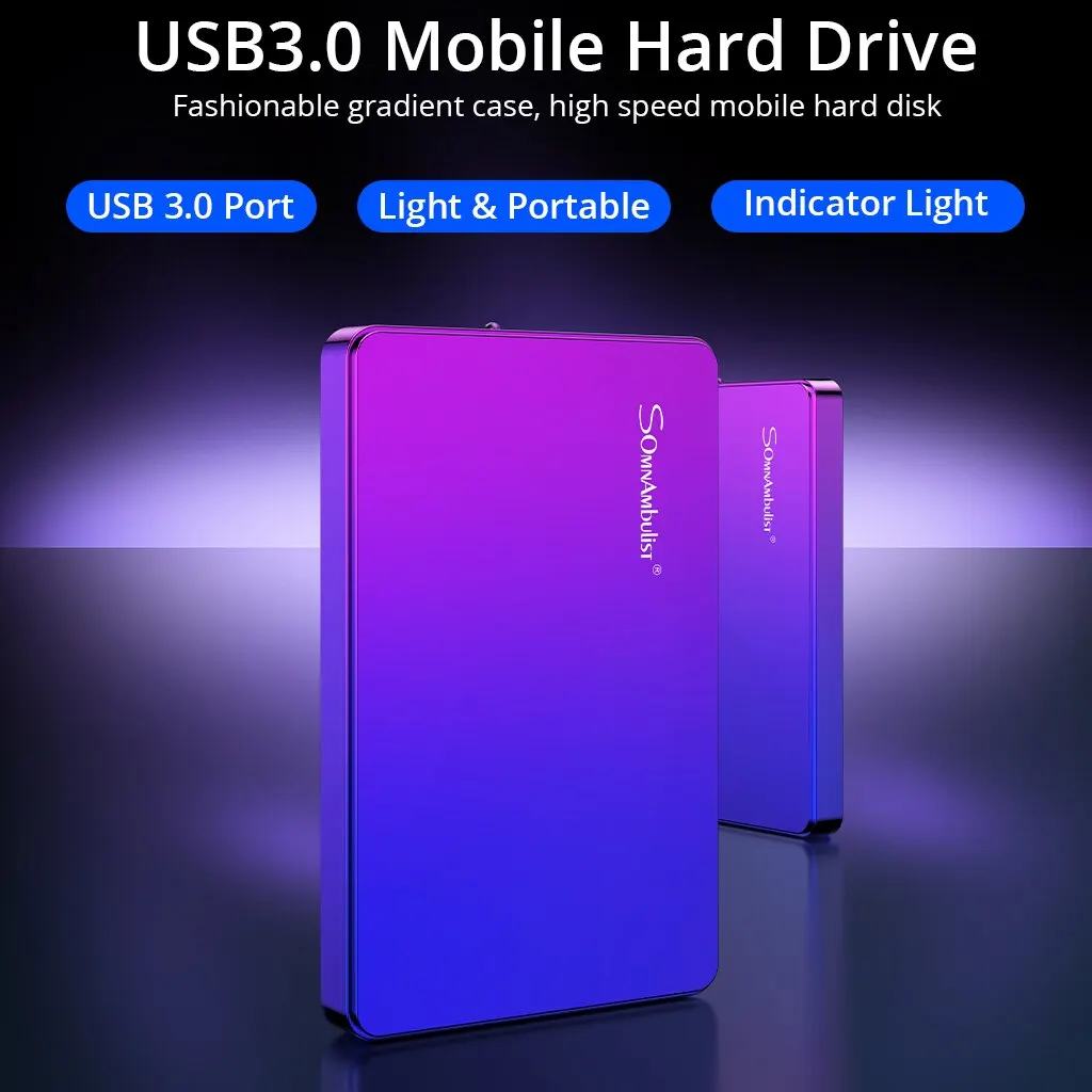 SomnAmbulist Disco Rígido Externo Portátil, HDD 2.5 Polegada, 250GB, 320GB, 500GB, 1TB, Armazenamento USB 3.0, Compatível para PC, Laptops, TV, PS4, Xbox