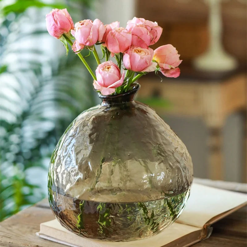 

Стеклянная ваза для цветов неправильной формы, с узором в складку, стеклянная гидропонная бутылка, украшение для дома, ремесло, предметы интерьера