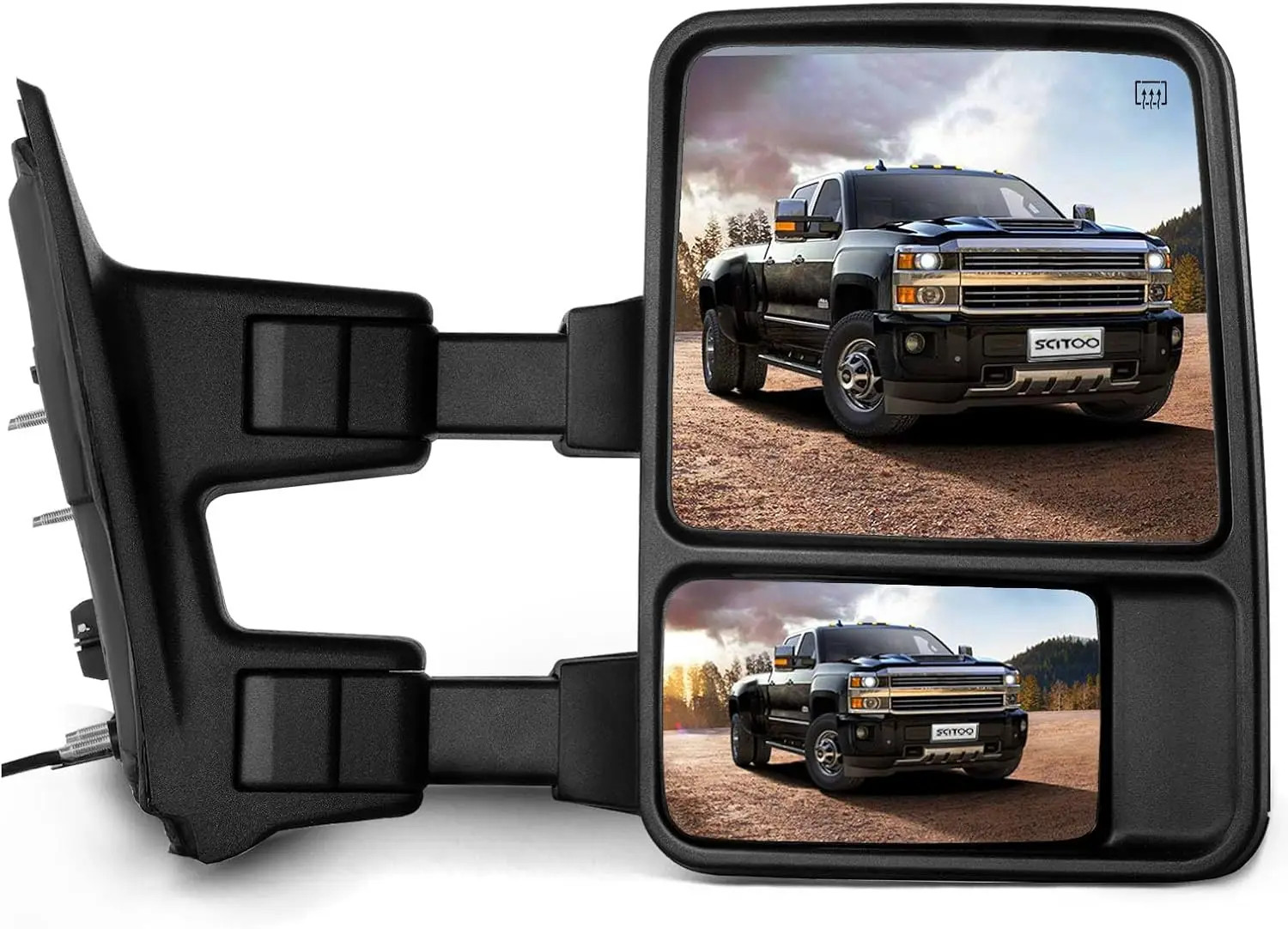 For Ford Super Duty 2008-2016, Plastic Mirror, Black, Power Control, Heated, Manual Telescoping, Turn Signal