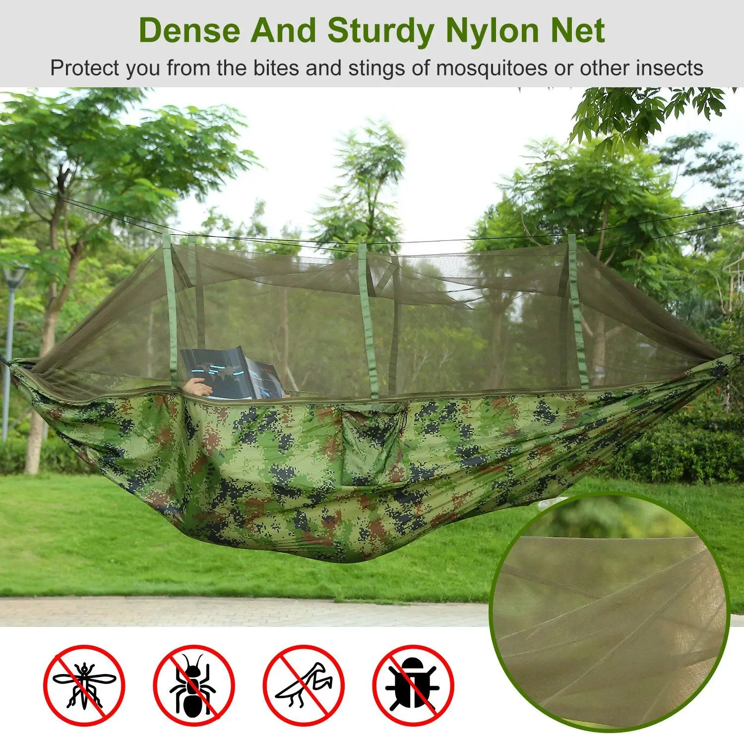 Camping Hammock with Mosquito Net, Portable Double Hammock Tent Load Two People with 2 Straps, Best for Outdoor Garden Hiking Tr