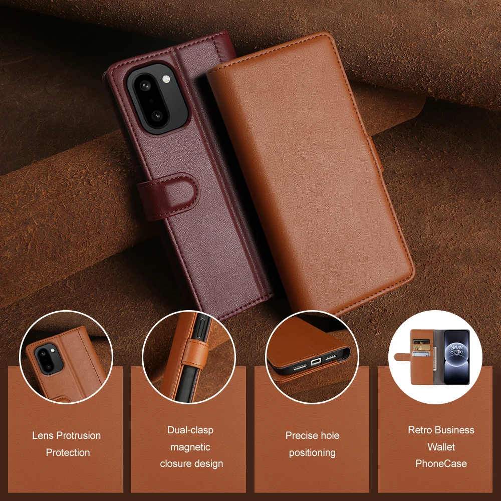 

Genuine Leather Flip Case For OnePlus 15R 15 13T 13S 12 11 10 Ace 6 6T 5 Pro Ultra 3V 2V Nord 4 2T CE 3 lite 2 Phone Wallet Case
