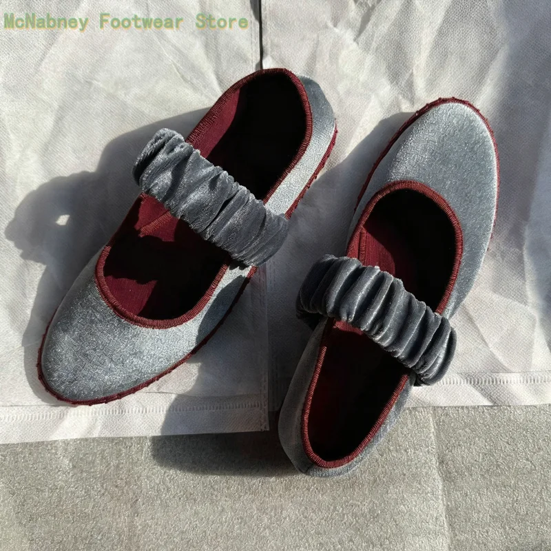 Zapatos planos puntiagudos Material de terciopelo Zapatos de mujer de un solo paso Cierre de banda elástica de ballet Zapato Asakuchi Jane Marie
