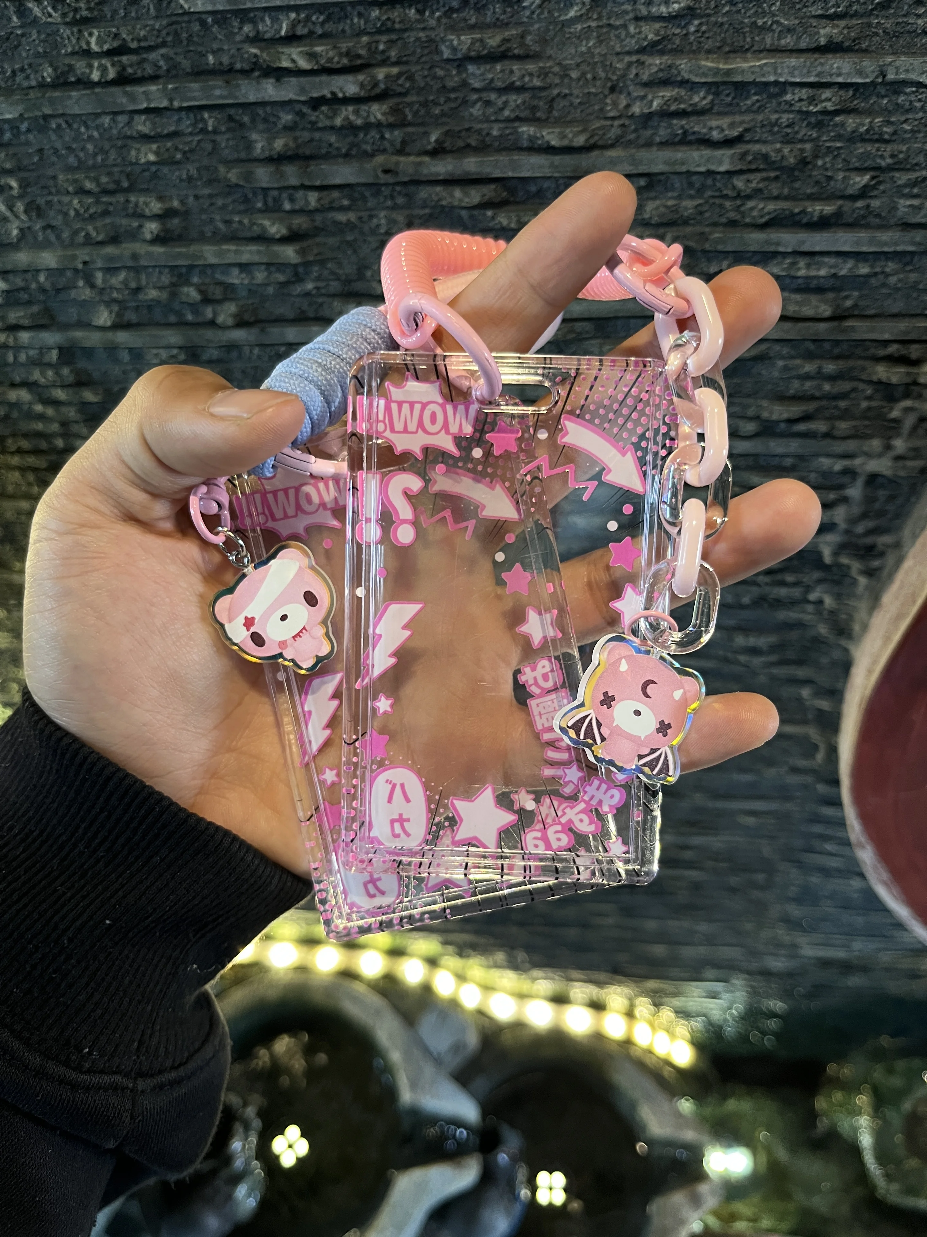 Kawaii Liquid Shaker Robot Bear Card Holder with Lanyard Neck Strap Clear Glitter ID Badge Case for Students Office Cute Gift