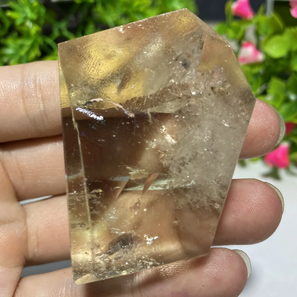 Natural Smoky Citrine Yellow Quartz Crystal Polyhedral Gemstone Polished Specimen Reiki Healing Stone for Home Decor