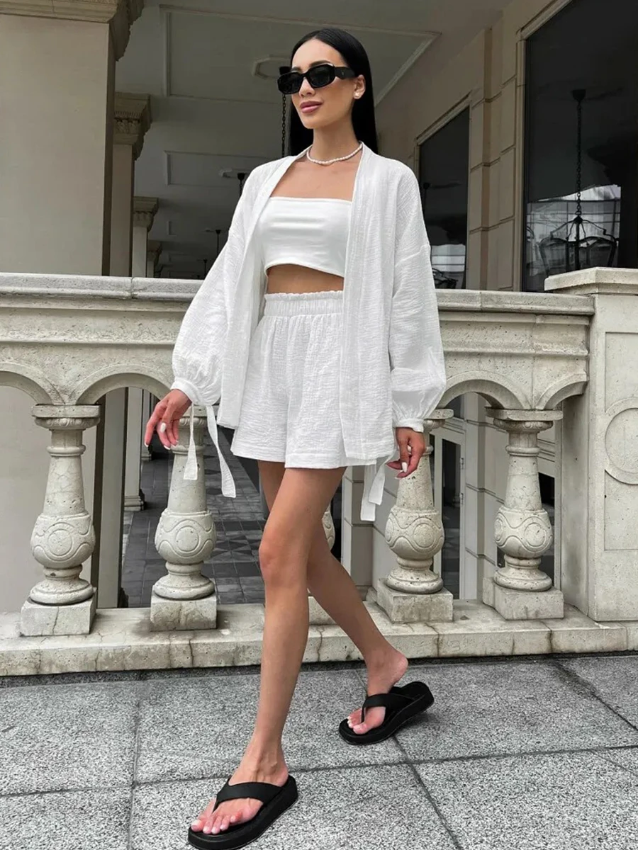 Sumuyoo Women's European and American Two-piece Fashionable and Simple Top and Shorts Set Suitable for Summer Casual Wear