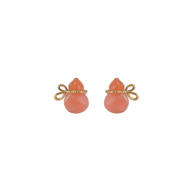 Amxiu Sterling Silver 925  Gold-Plated Natural Southern Red Agate Earrings New Chinese Style Gourd Bow Silver Ear Jewelry