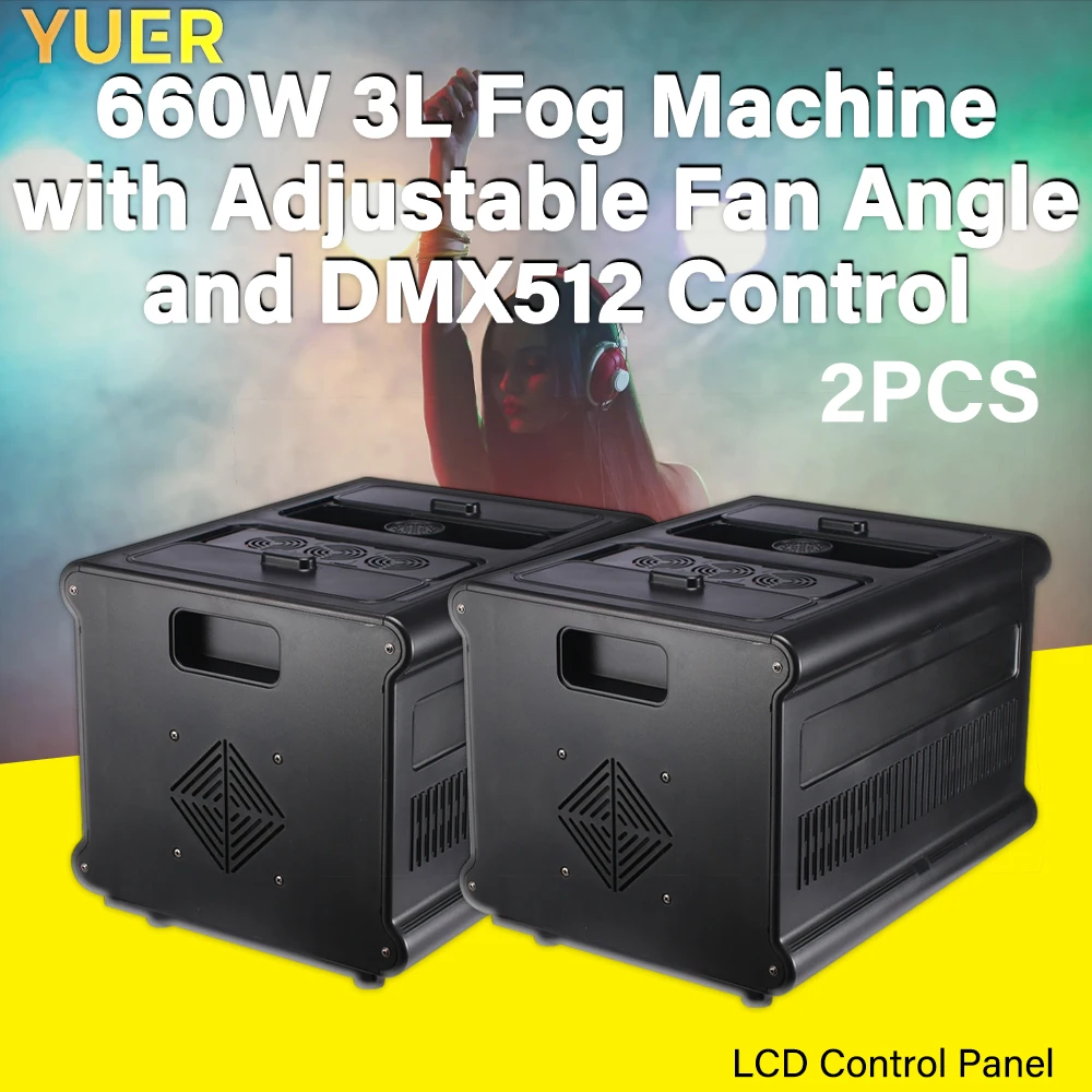 

YUER NEW 2PCS 20W Fog Machine Set –Remote/DMX512 Control, 4-5M Spray Height, 2.3L Tank, 2.9KG Each, Ideal for Parties and Events