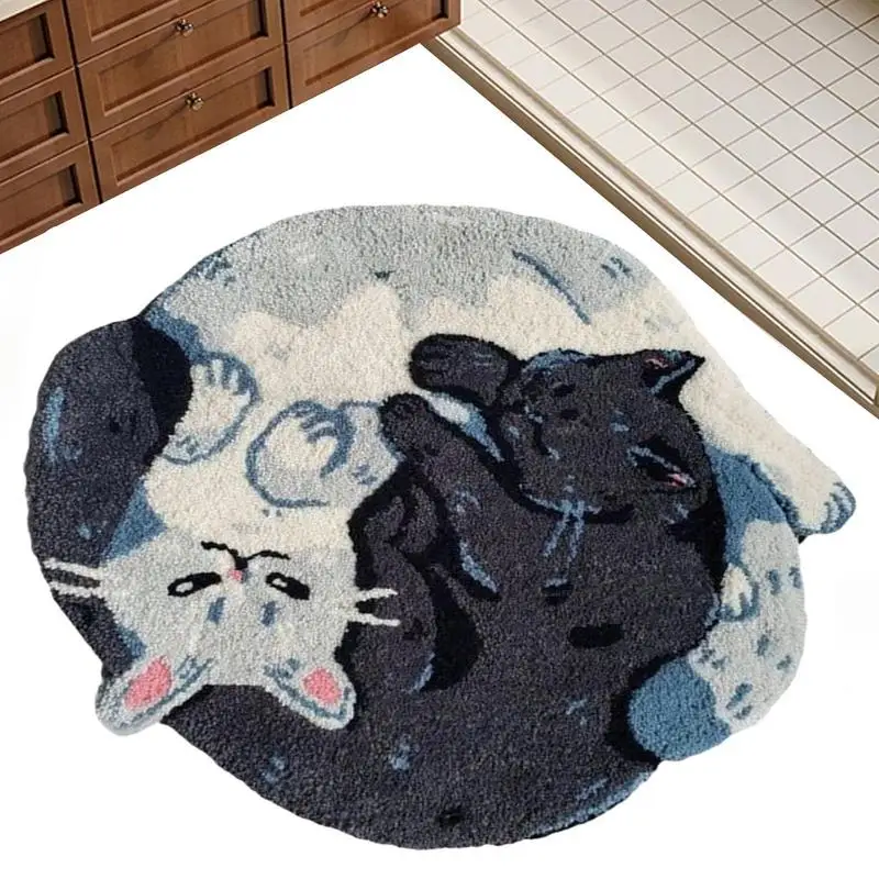 Hugging Cat Pattern Plush Bathroom Decor Mat Funny Machine Wash Water Absorbent Thick Shower Rug With Non-Slip Backing