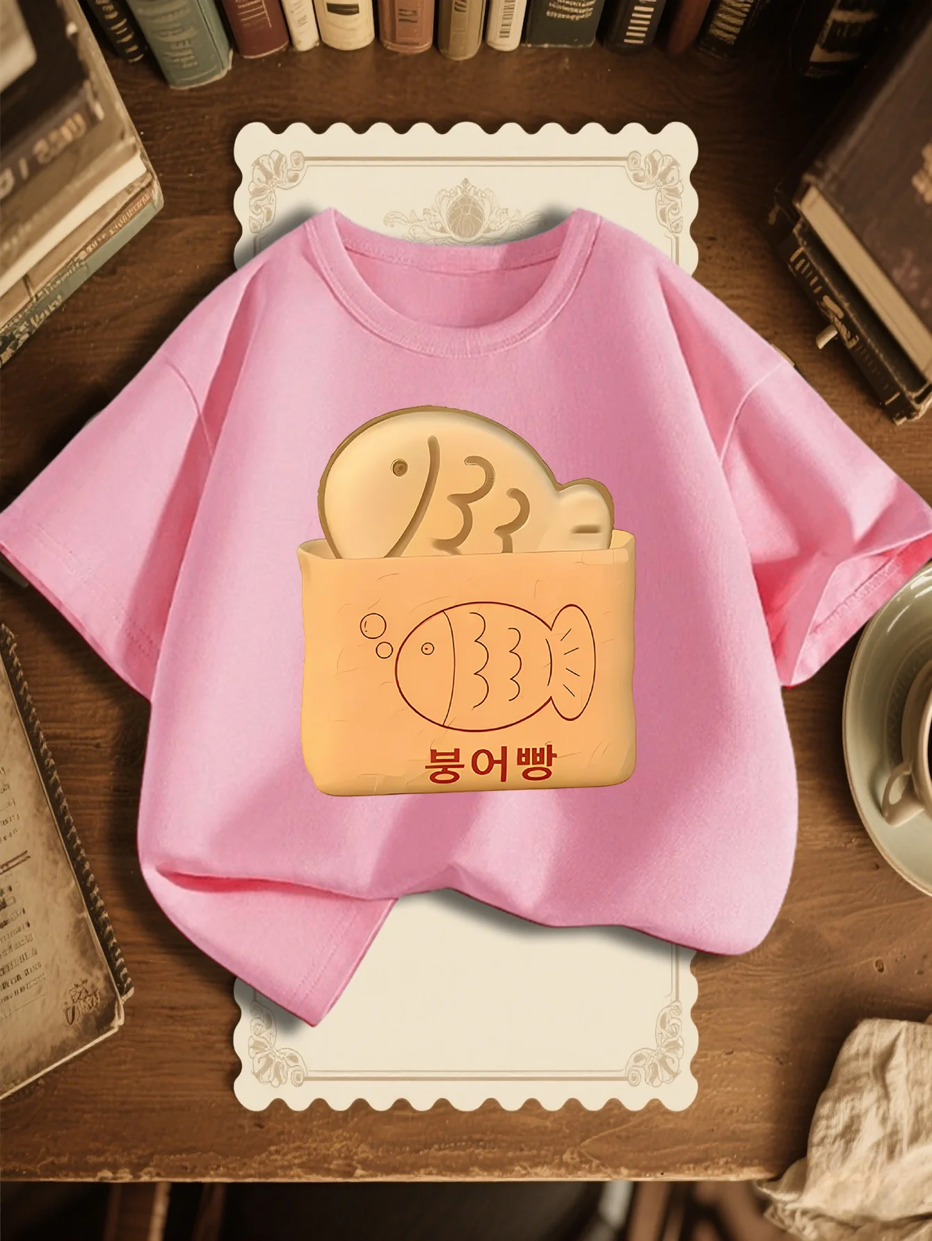 Korean Style Cute Fish Bread Print Kids T Shirt Soft Cotton Short Sleeve Boys Girls Family Sweet Casual Parent Child Loose Top