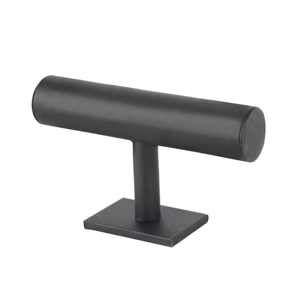Premium PU Bracelet Display Rack T-Shaped Bangle Holder Stand Jewelry Organizer Black Durable Storage Bracelet Holder