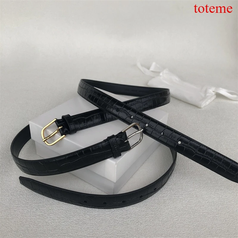 2.5cm Women Toteme Style Croc Pattern Leather Belt Slim Pin Buckle Waist Strap Minimalist Decorative Waistband For Dress Jeans
