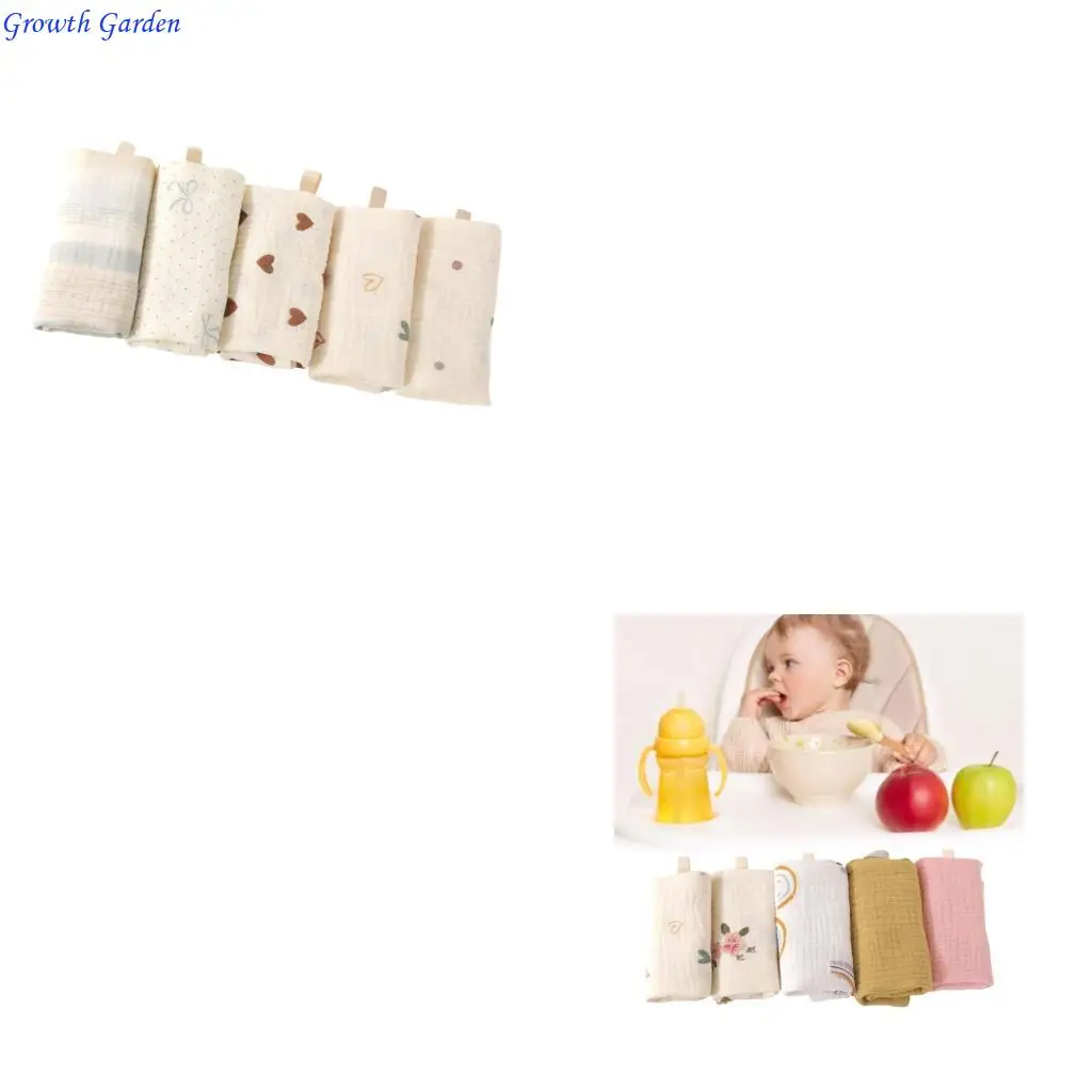 

Set of 5pcs Baby Washcloths 4-Layer Cotton Square Face Towel for Sensitive Skin Newborns Bath Time Small Handkerchief E65D