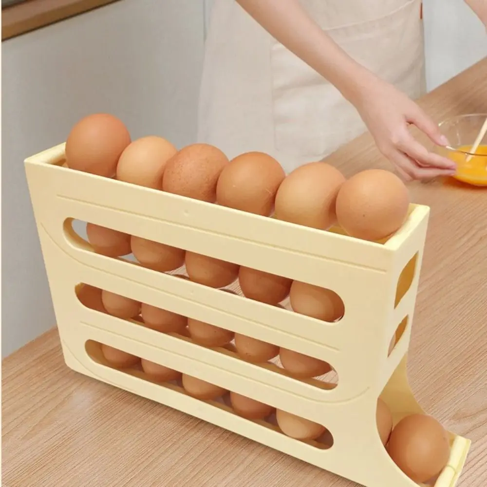 Slide Organizer Automatic Egg Roller Four Tier Large Capacity Refrigerator Egg Storage Box Household Space Saving Egg Organiser