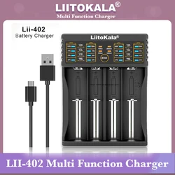 LiitoKala Lii-100 lii-202 Lii-402 1.2 V / 3 V / 3.7 V / 4.25V 18650/26650/18350/16340/18500/AA/AAA NiMH ładowarka akumulatorów litowych