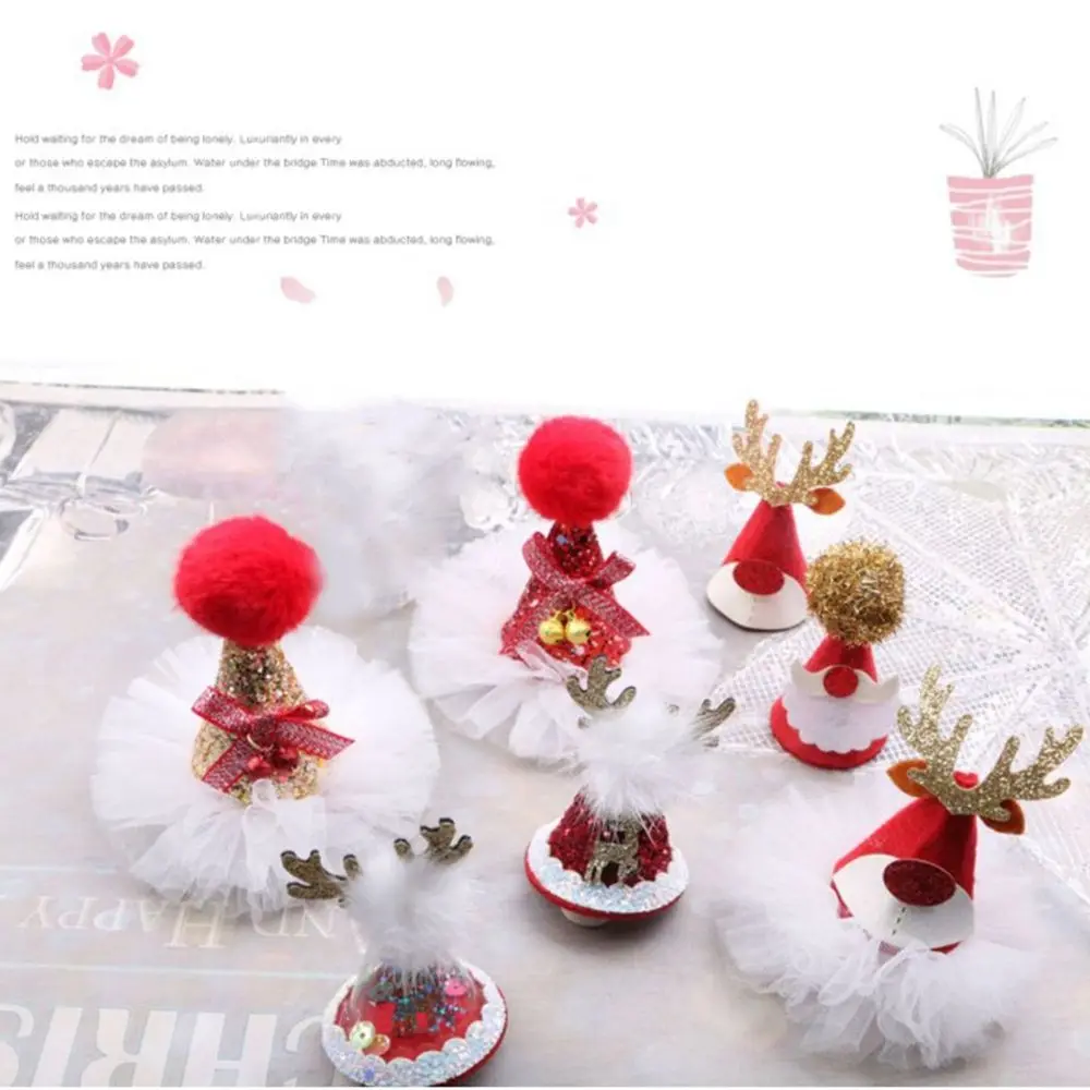 Elk Ears Snowflake Bow Santa Claus Cloth  Hair Accessories Christmas Hat Hairpin Korean Style Headwear Christmas Hair Clip