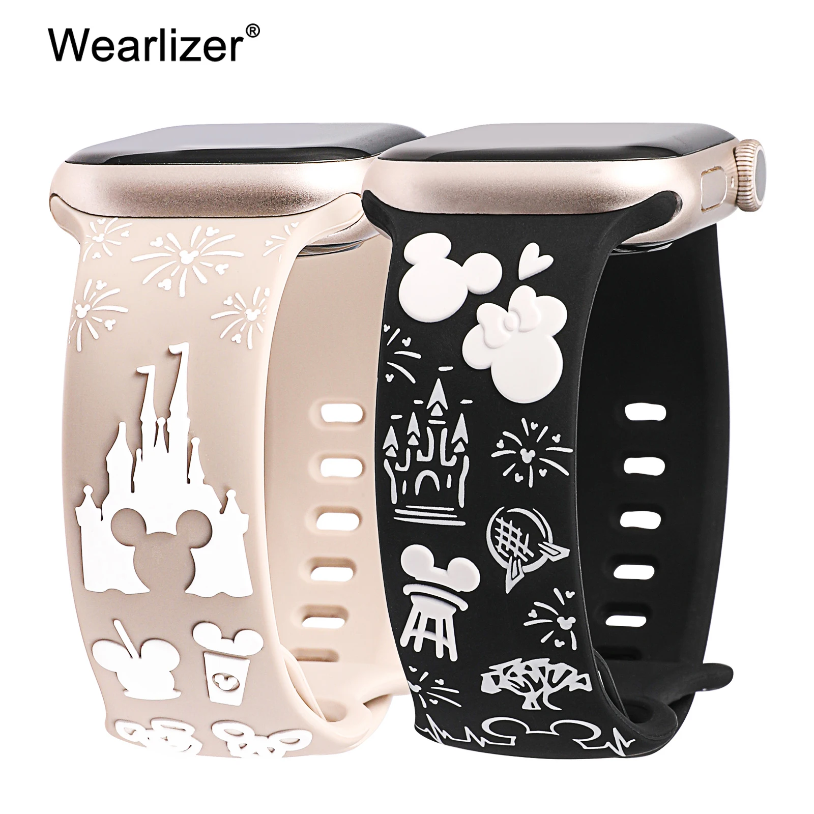 

2PCS Cartoon 3D Band for Apple Watch Band 41/40/38/49/45/44/42mm Engraved Two-Tone Silicone Strap for iWatch SE 9 8 7 6 Ultra