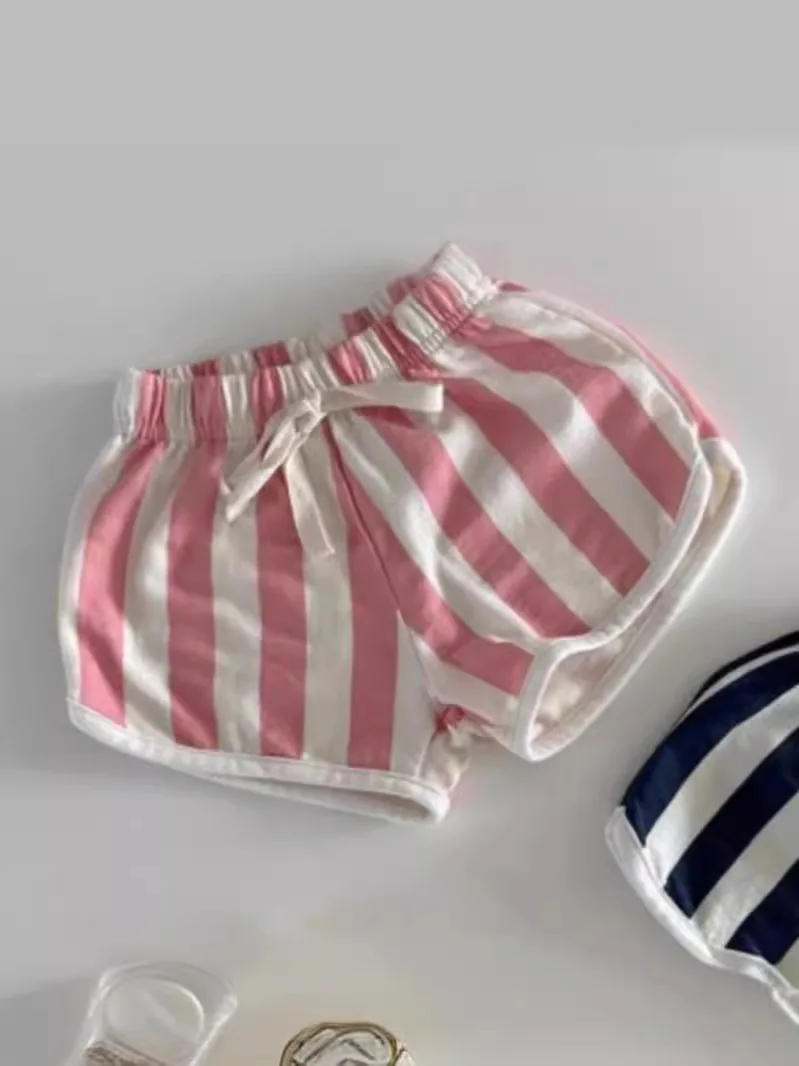 2024 Summer New Baby Cotton Shorts Candy Color Infant Boy Girl Striped Beach Shorts Toddler Casual Versatile Holiday Clothes