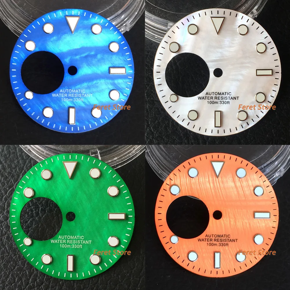 BLIGER New 29MM Dial Black Orange White Green Shell pattern Luminous watch dial NH38 Hollow Watch Dial fit NH38A Watch Parts
