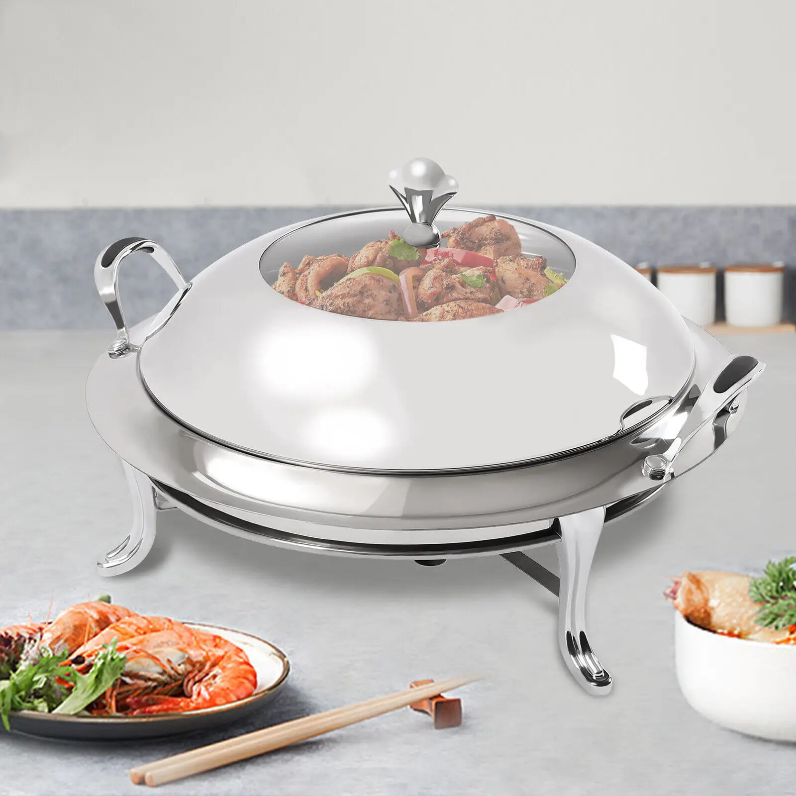 Have one to sell? Sell now Chafing Dish Set Round 3.17Qt Stainless Steel Buffet Servers + Warmers HOT