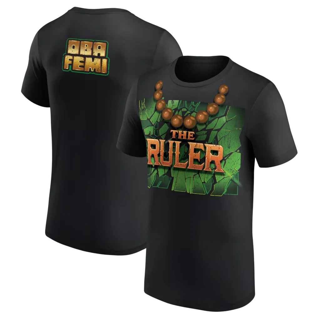 Camiseta Masculina Preta Oba Femi The Ruler com Estampa 3D, Esportiva de Luta Livre, Secagem Rápida, Manga Curta, Casual Diária, Tamanho Grande 5XL
