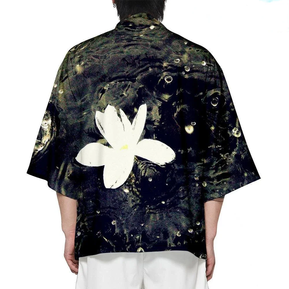 

Летнее кимоно унисекс с принтом капли дождя, забавная модная гавайская рубашка, пляжные топы, халат, свободное кимоно, юката, японская одежда, хаори