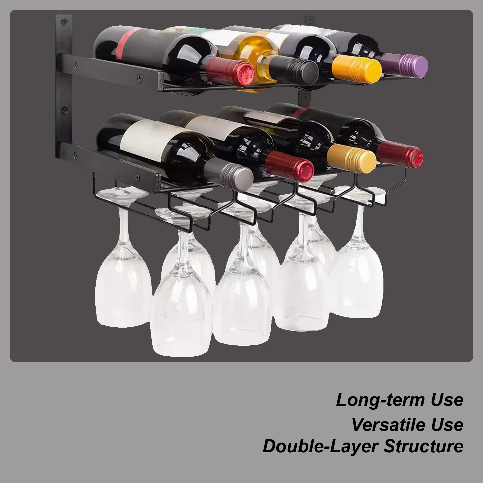 Wall Mounted Wine Rack Double-layer Iron Wine Shelf Bottle Display Storage Rack For Living Rooms Dining Rooms Bars Wine Cellars