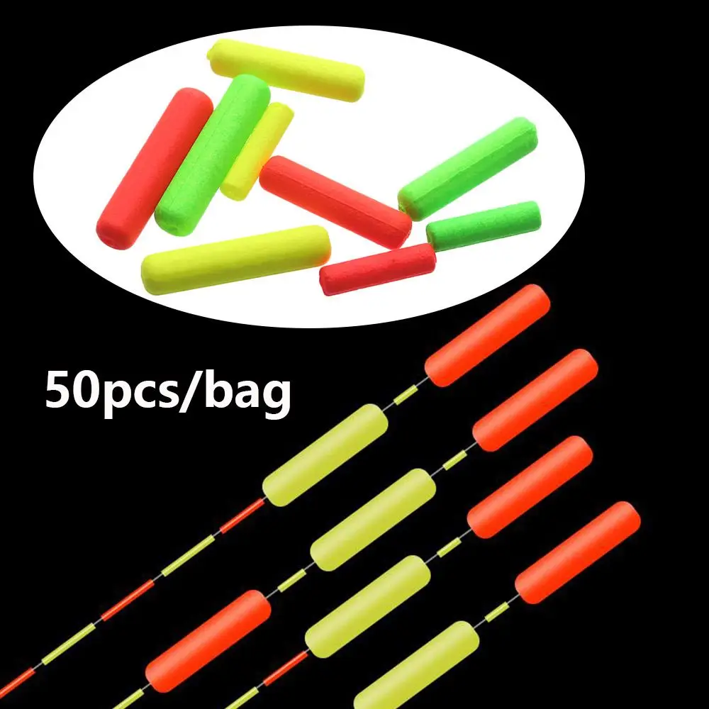 50Pcs Red Green Yellow Foam Fishing Floats Cylinder Oval Foam Floats Beads Indicator Fish Beans Stoppers Fishing Tackles S/M/L