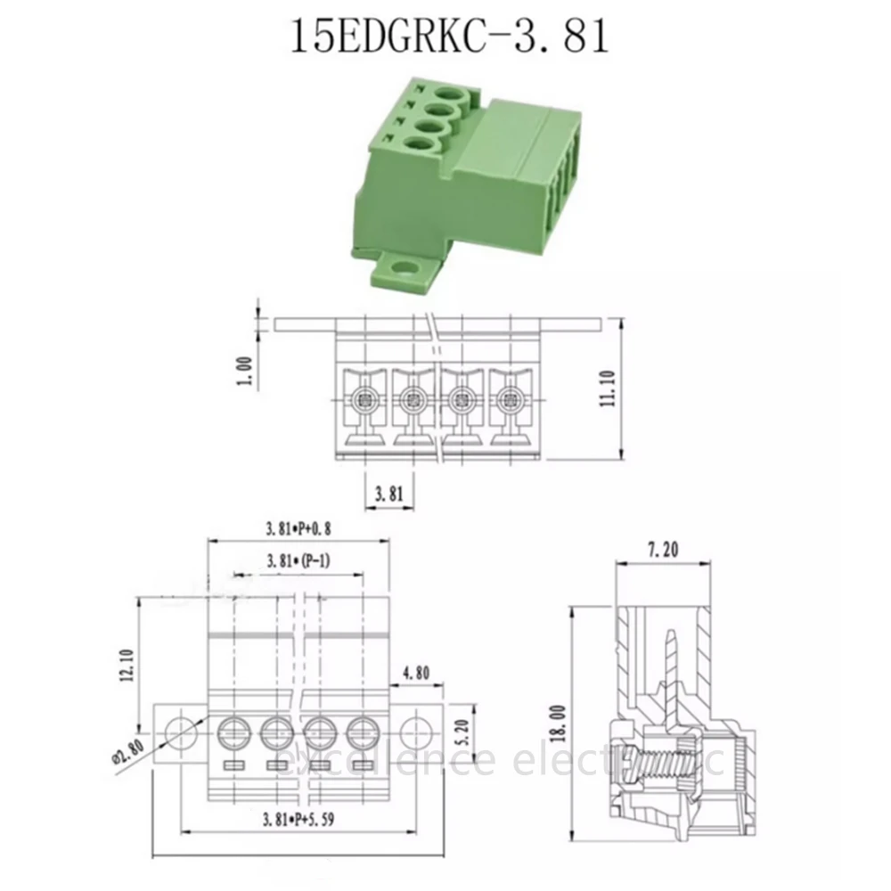 공중 버트 타입 나사 터미널 블록 커넥터, 설치 고정 구멍, 28-16AWG 용 2P-12P, 피치 3.81mm, 10 개