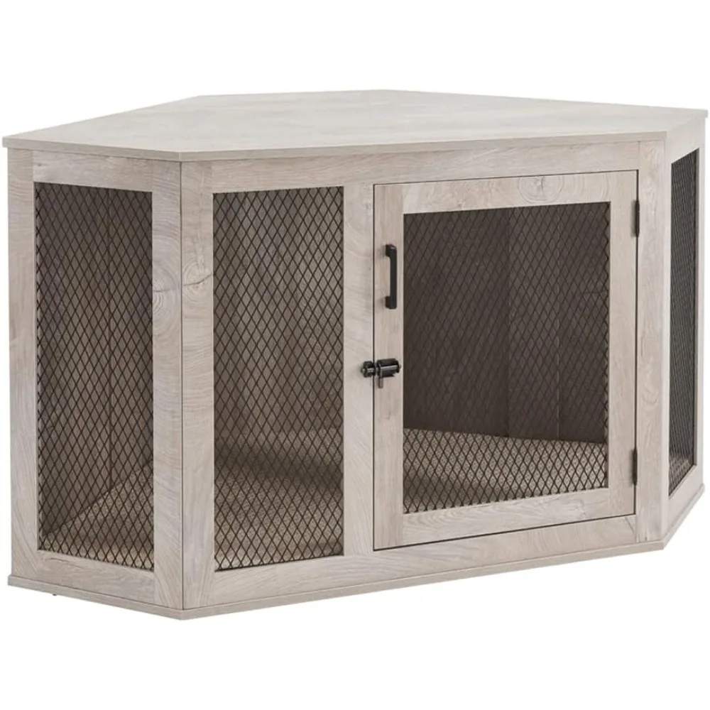 

Furniture Style Corner Dog Crate for Medium Large Dogs, Indoor Aesthetic Puppy Kennel TV Stand, Modern Decorative Wood P