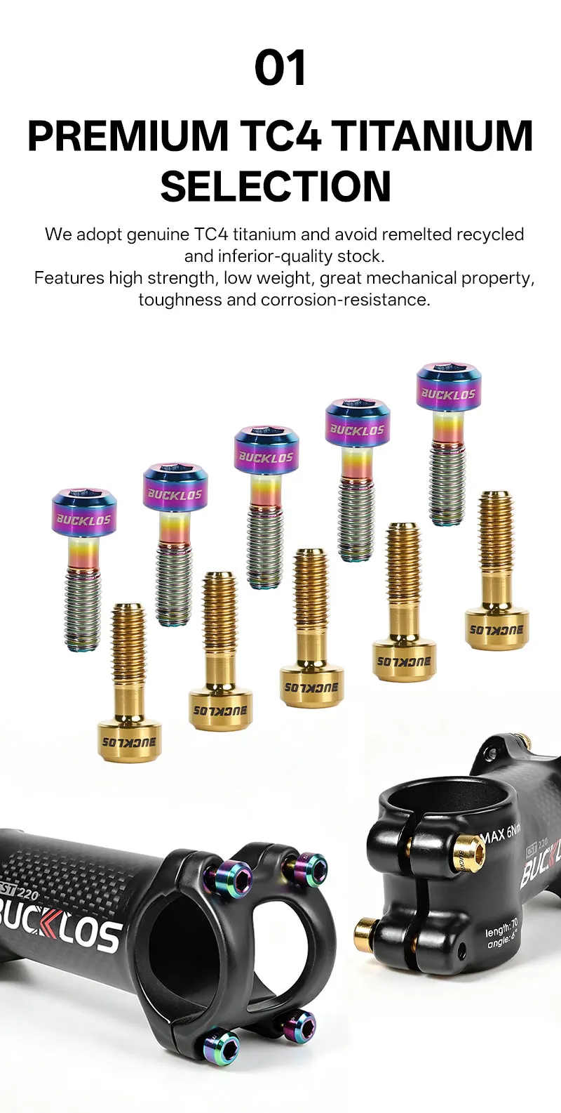 BUCKLOS M5x16mm M5x18mm Titan-Schrauben Titan-Fahrradvorbau-Schraube Fahrradlenker-Vorbau-Befestigungsschraube Fahrrad-Sattelstützen-Bremssattel-Schrauben – Detail 6