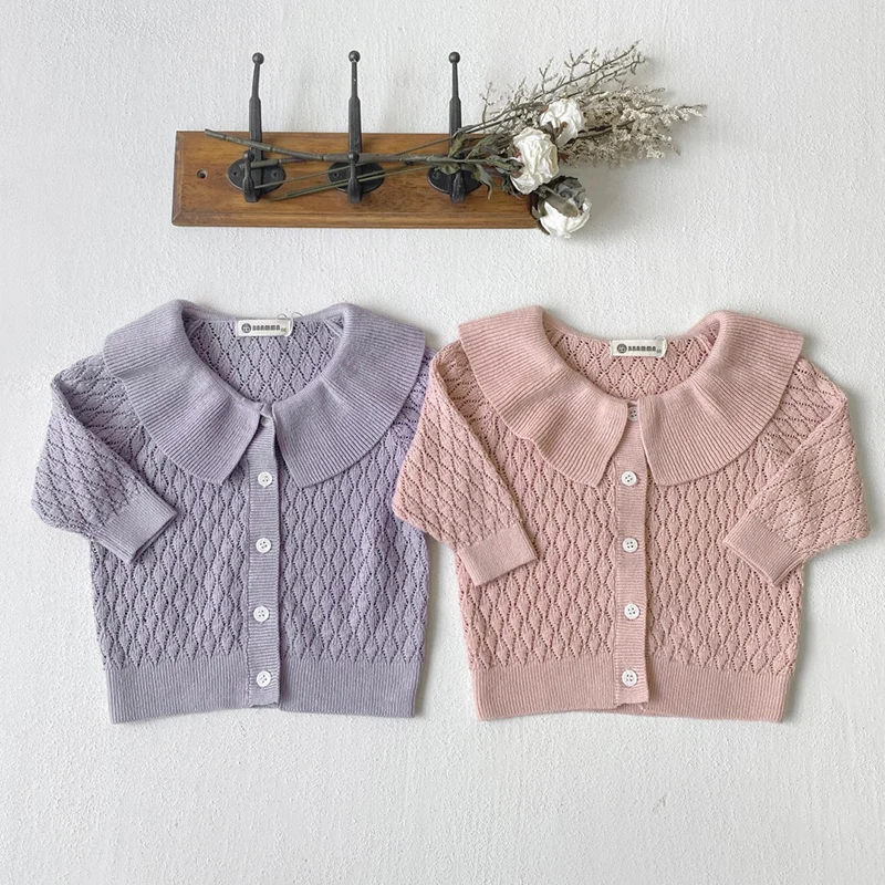 

2024 New Autumn Infant Baby Girls Knitting Cardigan Long Sleeved Solid Color Cardigan Sweater Newborn Baby Girls Sweater Coat