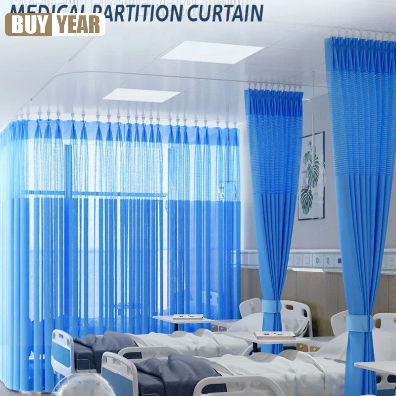 

New Hospital Medical Curtains Beauty Salons Health Centers Partition Flame-retardant Solid Color Cloth Curtain L-U-shaped Custom