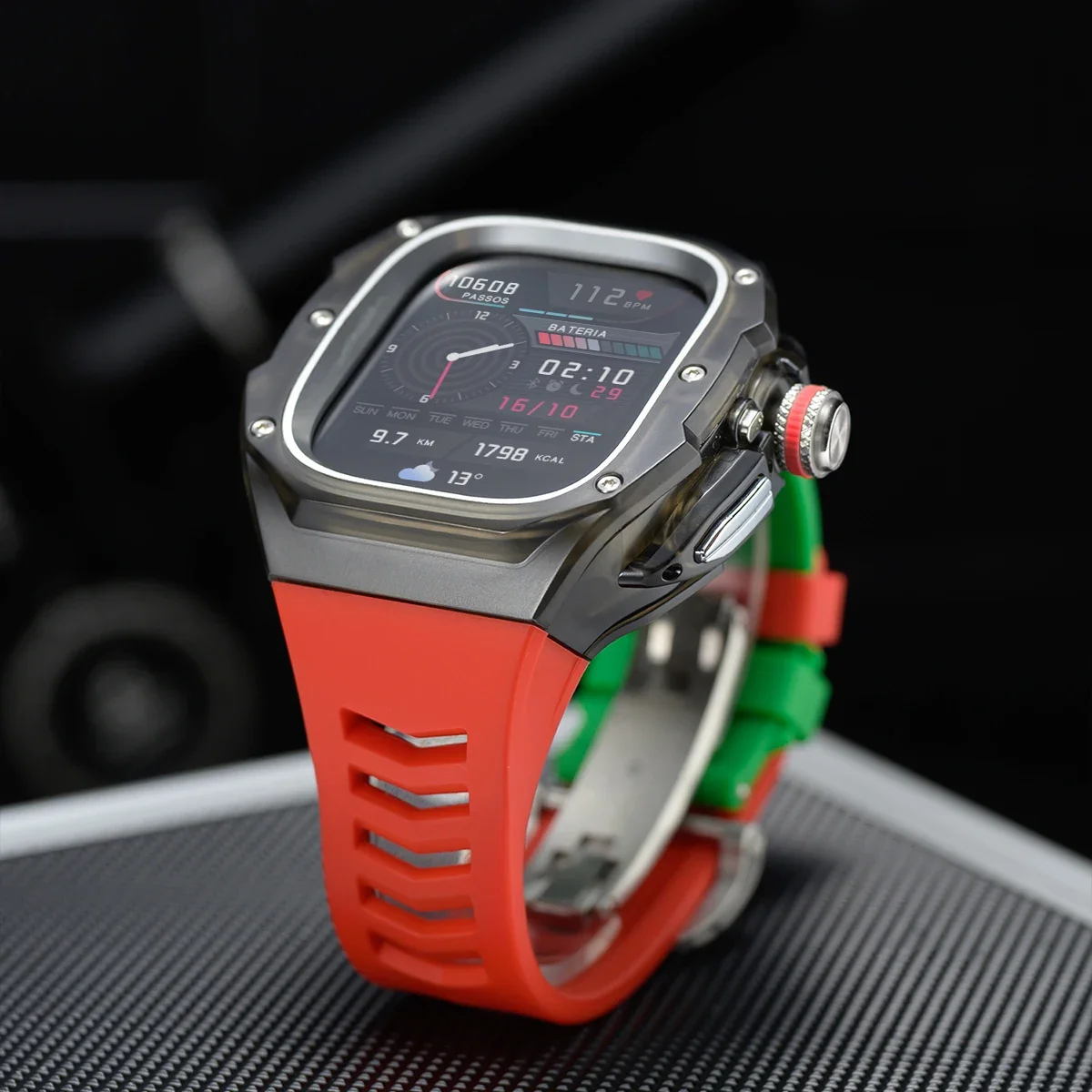 

Luxury Mod Kit for Apple watch Ultra 3/2/1 49mm Sport Rubber Strap+Case for Iwatch ultra 49mm Transparent Glacier Case Refit Kit